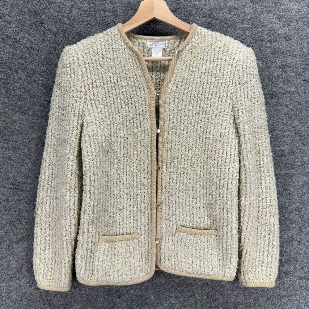 Petites Just For You Cardigan Women S Small Beige Button Up V-Neck Knit Acrylic